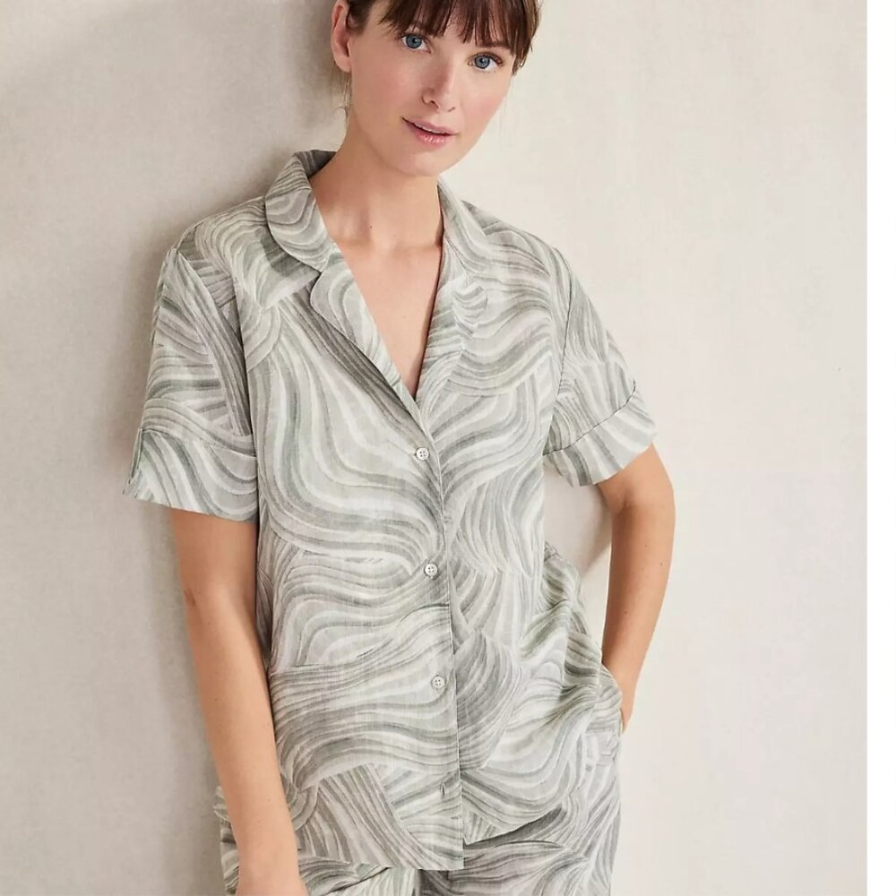 NEW Haven Well Within Woman’s Shirt Medium Linen Organic Cotton Top Watercolor